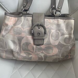 Gray and Pink Coach Signature Tote Bag
